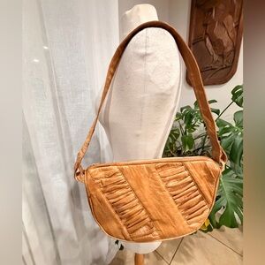 Vintage Lee Sands Leather Shoulder Bag Tan Ruched 90s Boho